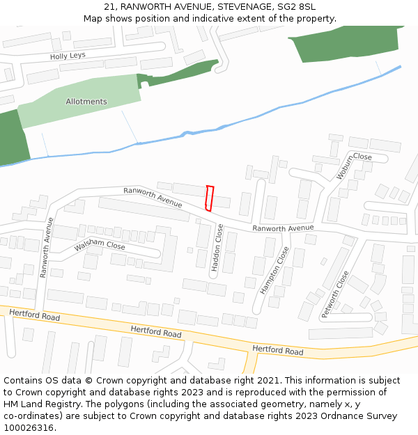 21, RANWORTH AVENUE, STEVENAGE, SG2 8SL: Location map and indicative extent of plot