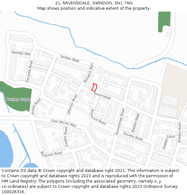 21, RAVENSDALE, SWINDON, SN1 7AN: Location map and indicative extent of plot
