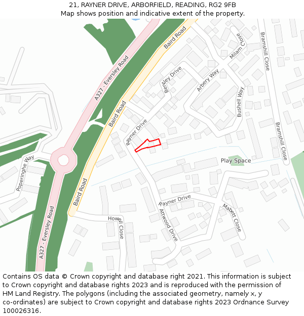 21, RAYNER DRIVE, ARBORFIELD, READING, RG2 9FB: Location map and indicative extent of plot