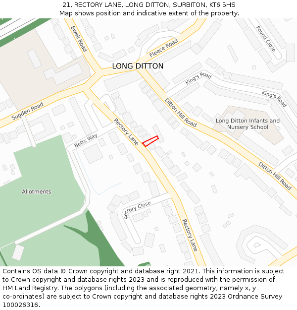 21, RECTORY LANE, LONG DITTON, SURBITON, KT6 5HS: Location map and indicative extent of plot