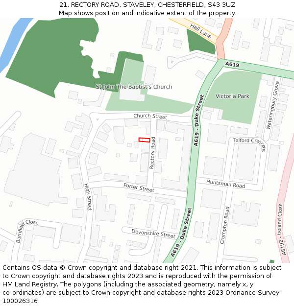 21, RECTORY ROAD, STAVELEY, CHESTERFIELD, S43 3UZ: Location map and indicative extent of plot