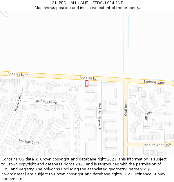 21, RED HALL LANE, LEEDS, LS14 1NT: Location map and indicative extent of plot