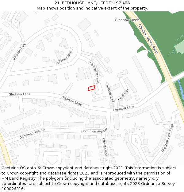 21, REDHOUSE LANE, LEEDS, LS7 4RA: Location map and indicative extent of plot