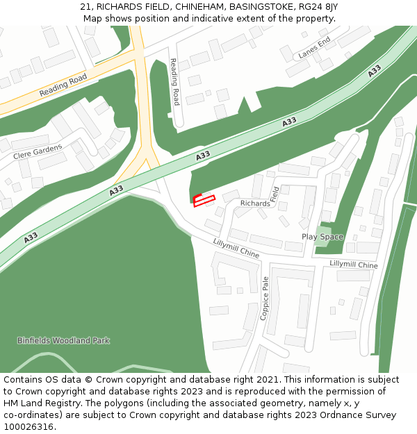 21, RICHARDS FIELD, CHINEHAM, BASINGSTOKE, RG24 8JY: Location map and indicative extent of plot