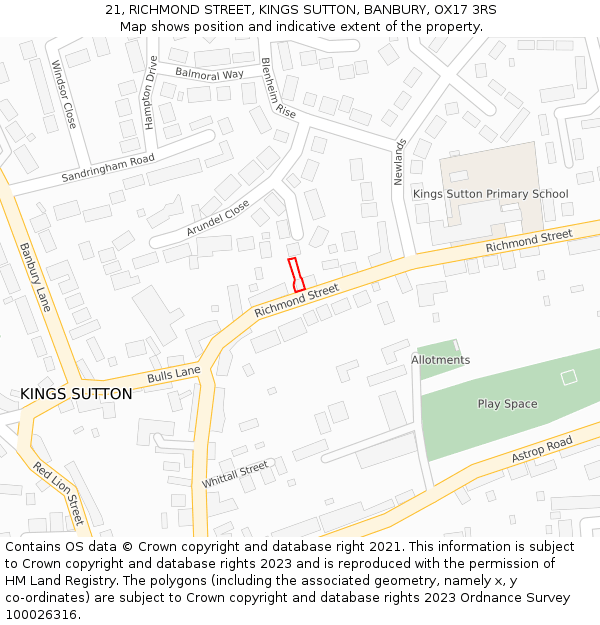 21, RICHMOND STREET, KINGS SUTTON, BANBURY, OX17 3RS: Location map and indicative extent of plot