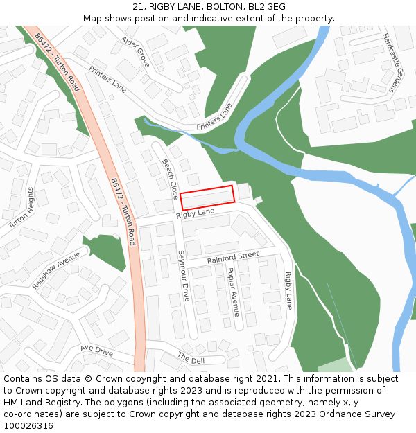 21, RIGBY LANE, BOLTON, BL2 3EG: Location map and indicative extent of plot