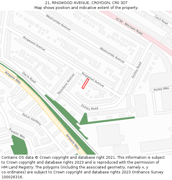 21, RINGWOOD AVENUE, CROYDON, CR0 3DT: Location map and indicative extent of plot