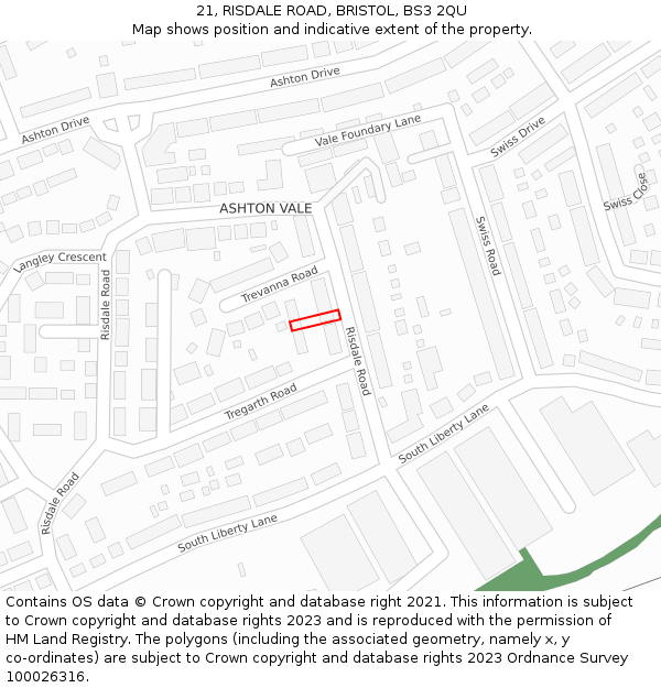 21, RISDALE ROAD, BRISTOL, BS3 2QU: Location map and indicative extent of plot