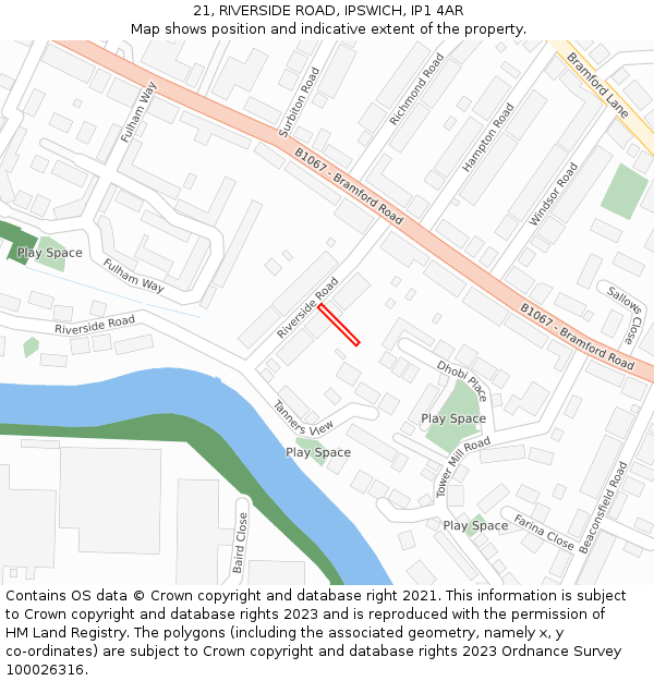 21, RIVERSIDE ROAD, IPSWICH, IP1 4AR: Location map and indicative extent of plot