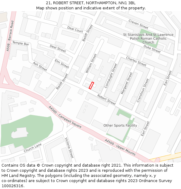 21, ROBERT STREET, NORTHAMPTON, NN1 3BL: Location map and indicative extent of plot
