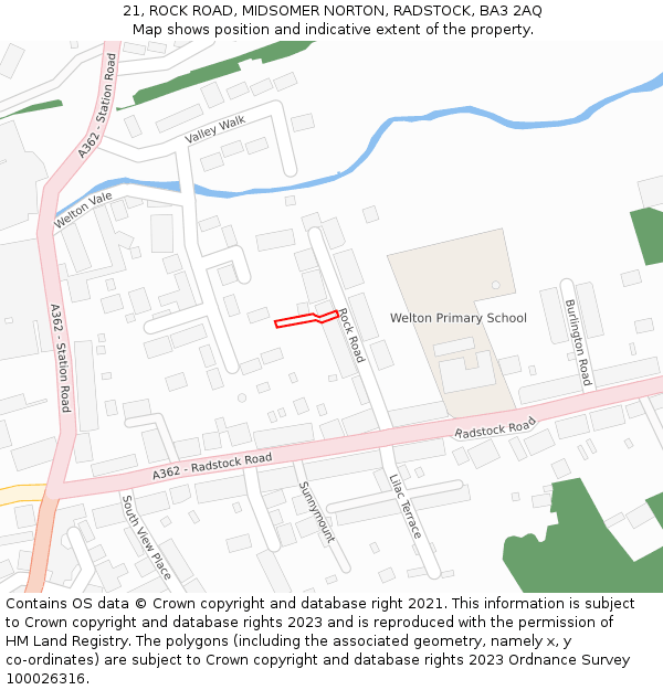 21, ROCK ROAD, MIDSOMER NORTON, RADSTOCK, BA3 2AQ: Location map and indicative extent of plot