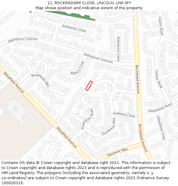 21, ROCKINGHAM CLOSE, LINCOLN, LN6 0FY: Location map and indicative extent of plot
