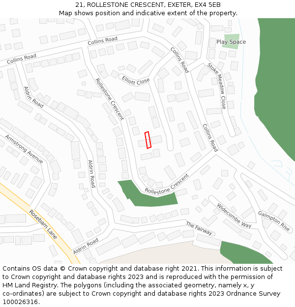 21, ROLLESTONE CRESCENT, EXETER, EX4 5EB: Location map and indicative extent of plot