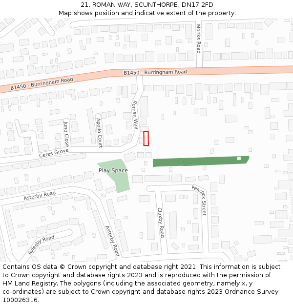 21, ROMAN WAY, SCUNTHORPE, DN17 2FD: Location map and indicative extent of plot