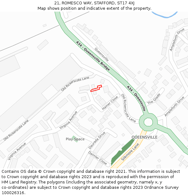 21, ROMESCO WAY, STAFFORD, ST17 4XJ: Location map and indicative extent of plot