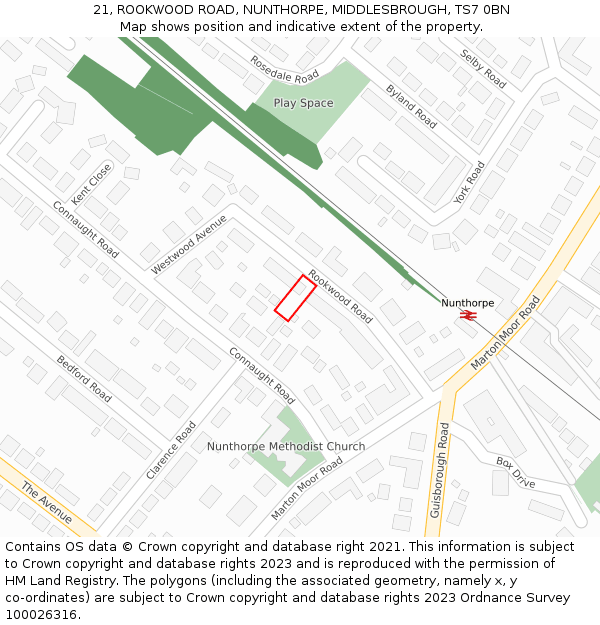 21, ROOKWOOD ROAD, NUNTHORPE, MIDDLESBROUGH, TS7 0BN: Location map and indicative extent of plot