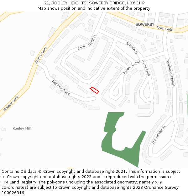 21, ROOLEY HEIGHTS, SOWERBY BRIDGE, HX6 1HP: Location map and indicative extent of plot