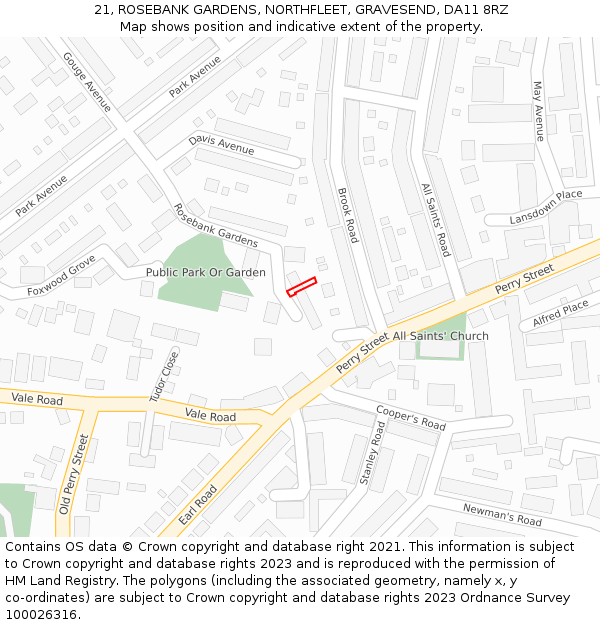 21, ROSEBANK GARDENS, NORTHFLEET, GRAVESEND, DA11 8RZ: Location map and indicative extent of plot