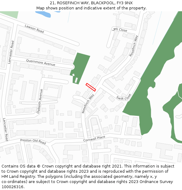21, ROSEFINCH WAY, BLACKPOOL, FY3 9NX: Location map and indicative extent of plot