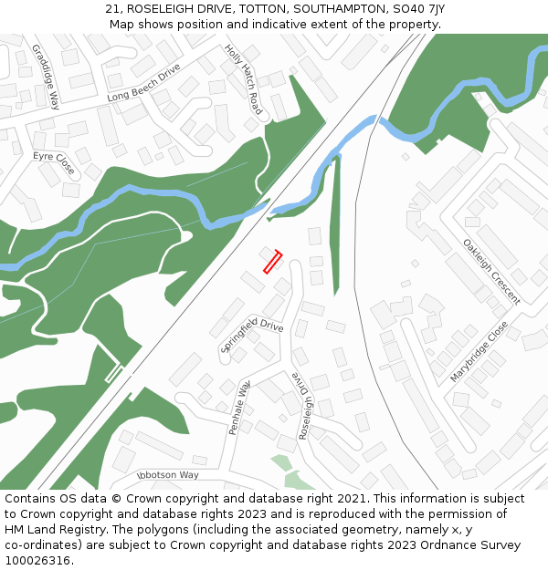 21, ROSELEIGH DRIVE, TOTTON, SOUTHAMPTON, SO40 7JY: Location map and indicative extent of plot