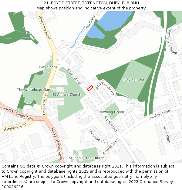 21, ROYDS STREET, TOTTINGTON, BURY, BL8 3NH: Location map and indicative extent of plot