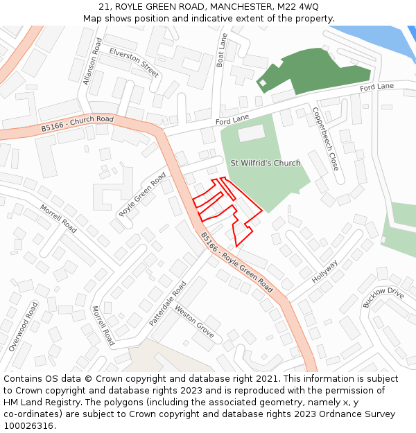 21, ROYLE GREEN ROAD, MANCHESTER, M22 4WQ: Location map and indicative extent of plot