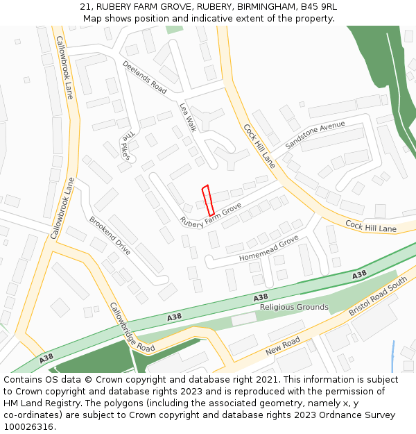 21, RUBERY FARM GROVE, RUBERY, BIRMINGHAM, B45 9RL: Location map and indicative extent of plot