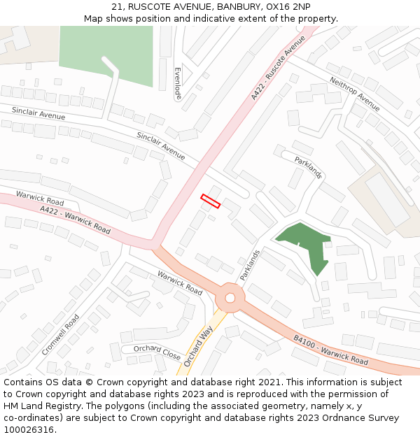 21, RUSCOTE AVENUE, BANBURY, OX16 2NP: Location map and indicative extent of plot