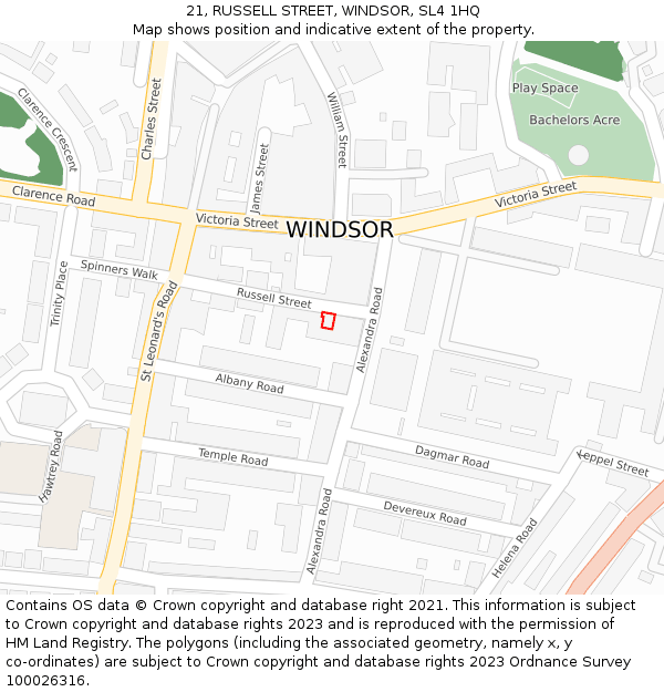 21, RUSSELL STREET, WINDSOR, SL4 1HQ: Location map and indicative extent of plot