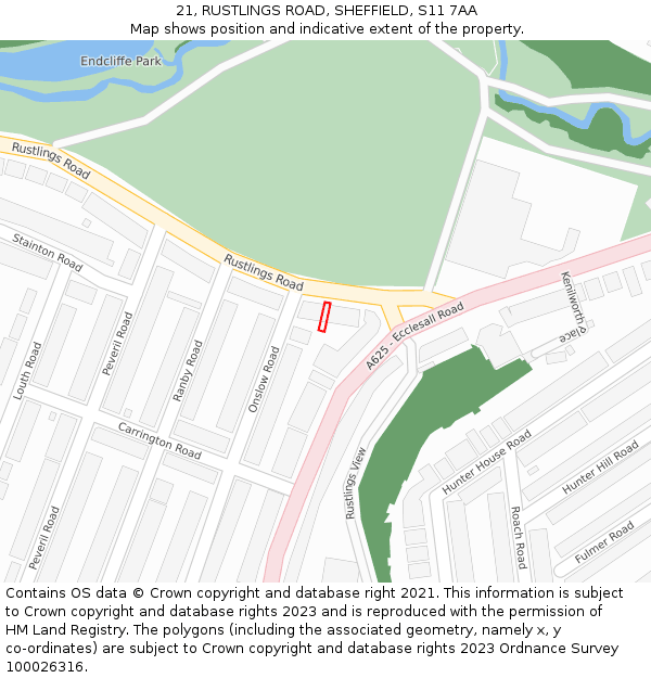 21, RUSTLINGS ROAD, SHEFFIELD, S11 7AA: Location map and indicative extent of plot