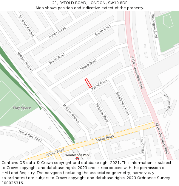 21, RYFOLD ROAD, LONDON, SW19 8DF: Location map and indicative extent of plot