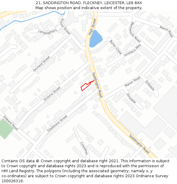 21, SADDINGTON ROAD, FLECKNEY, LEICESTER, LE8 8AX: Location map and indicative extent of plot