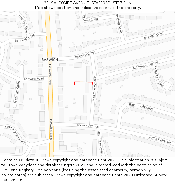 21, SALCOMBE AVENUE, STAFFORD, ST17 0HN: Location map and indicative extent of plot