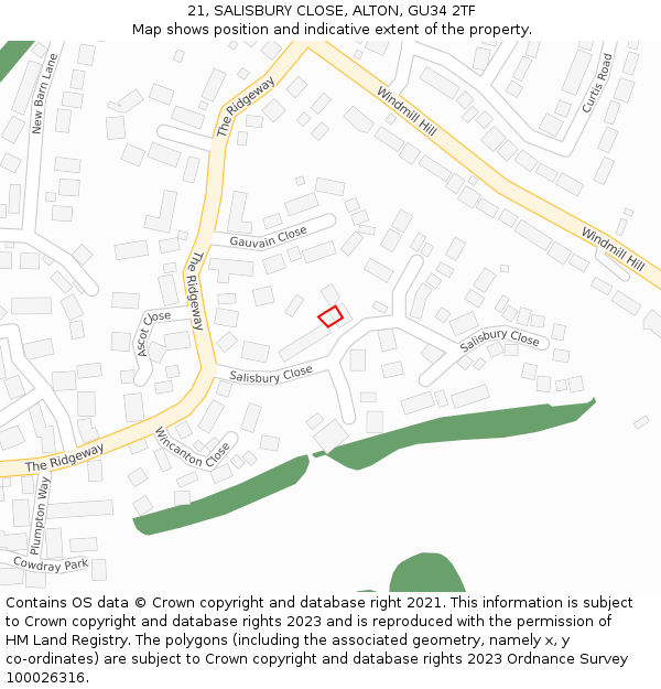 21, SALISBURY CLOSE, ALTON, GU34 2TF: Location map and indicative extent of plot