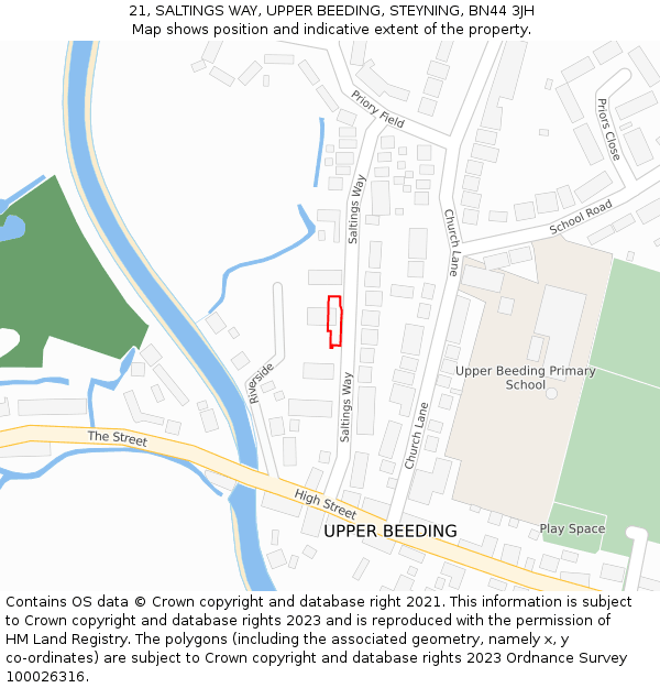 21, SALTINGS WAY, UPPER BEEDING, STEYNING, BN44 3JH: Location map and indicative extent of plot