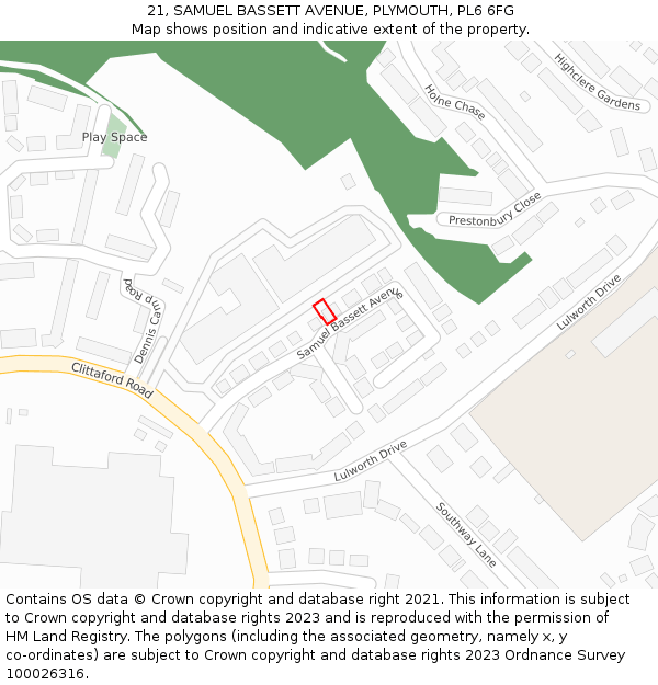 21, SAMUEL BASSETT AVENUE, PLYMOUTH, PL6 6FG: Location map and indicative extent of plot