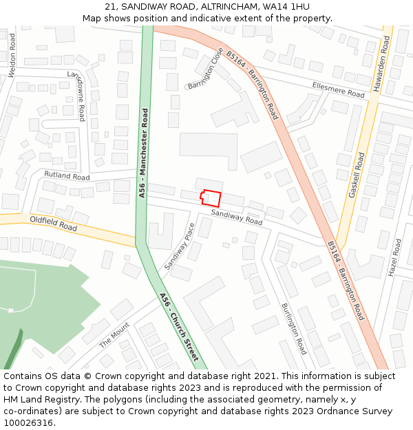21, SANDIWAY ROAD, ALTRINCHAM, WA14 1HU: Location map and indicative extent of plot