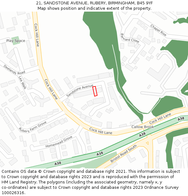 21, SANDSTONE AVENUE, RUBERY, BIRMINGHAM, B45 9YF: Location map and indicative extent of plot