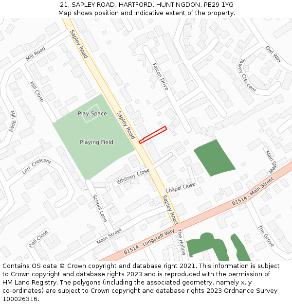 21, SAPLEY ROAD, HARTFORD, HUNTINGDON, PE29 1YG: Location map and indicative extent of plot