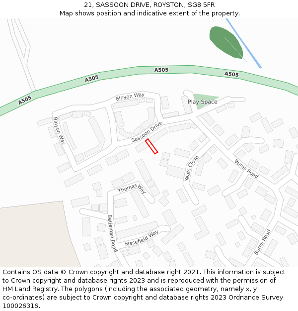 21, SASSOON DRIVE, ROYSTON, SG8 5FR: Location map and indicative extent of plot