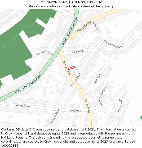 21, SAXON ROAD, HASTINGS, TN35 5HP: Location map and indicative extent of plot