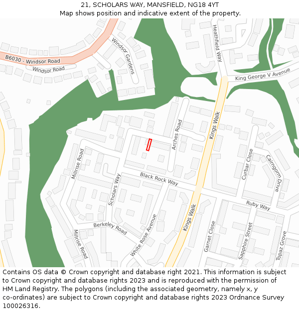 21, SCHOLARS WAY, MANSFIELD, NG18 4YT: Location map and indicative extent of plot