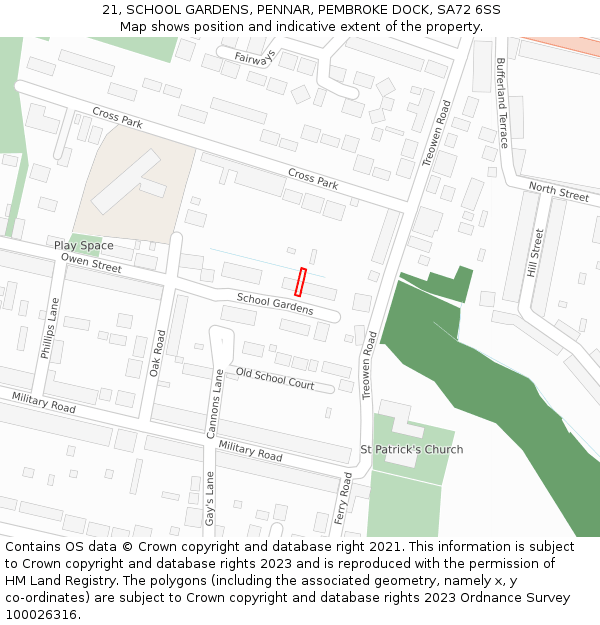 21, SCHOOL GARDENS, PENNAR, PEMBROKE DOCK, SA72 6SS: Location map and indicative extent of plot