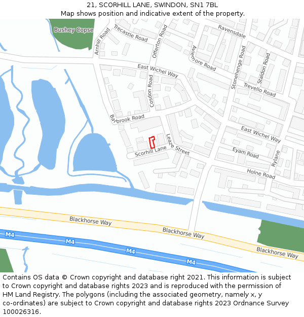 21, SCORHILL LANE, SWINDON, SN1 7BL: Location map and indicative extent of plot