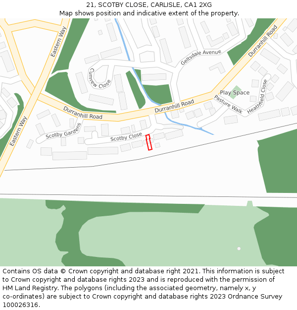 21, SCOTBY CLOSE, CARLISLE, CA1 2XG: Location map and indicative extent of plot