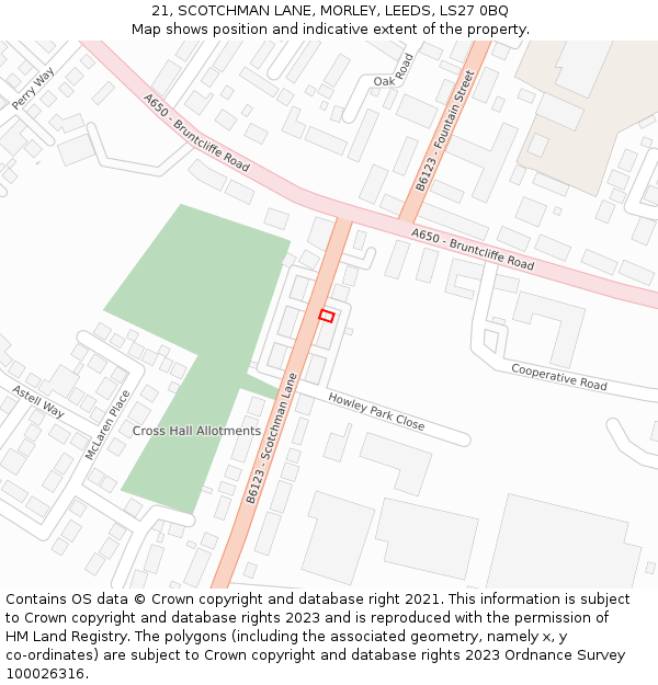 21, SCOTCHMAN LANE, MORLEY, LEEDS, LS27 0BQ: Location map and indicative extent of plot