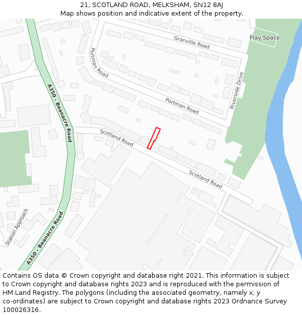 21, SCOTLAND ROAD, MELKSHAM, SN12 8AJ: Location map and indicative extent of plot