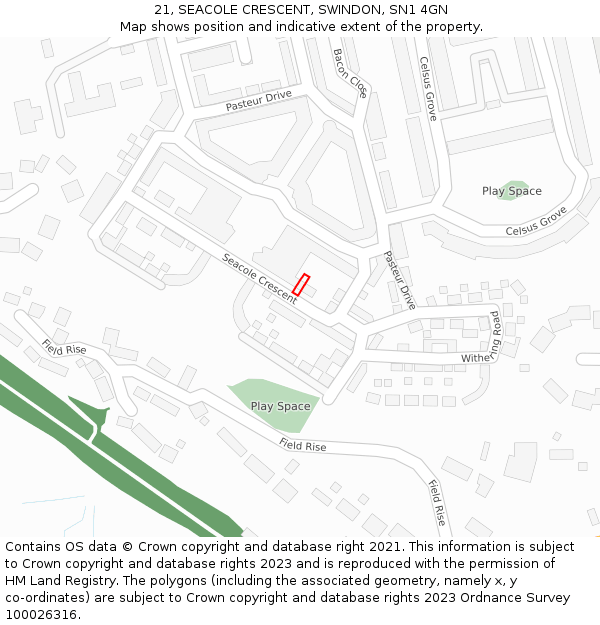 21, SEACOLE CRESCENT, SWINDON, SN1 4GN: Location map and indicative extent of plot
