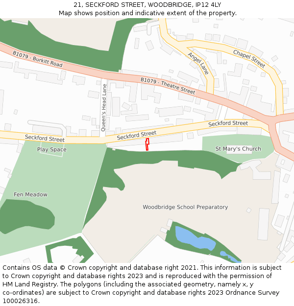 21, SECKFORD STREET, WOODBRIDGE, IP12 4LY: Location map and indicative extent of plot