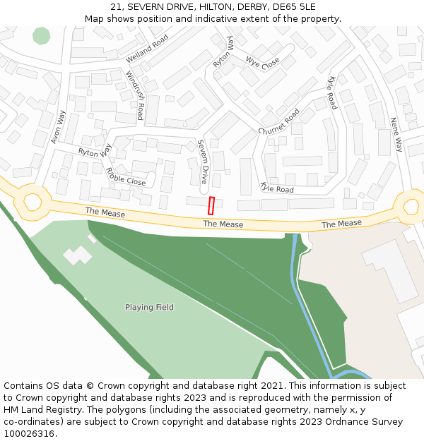 21, SEVERN DRIVE, HILTON, DERBY, DE65 5LE: Location map and indicative extent of plot